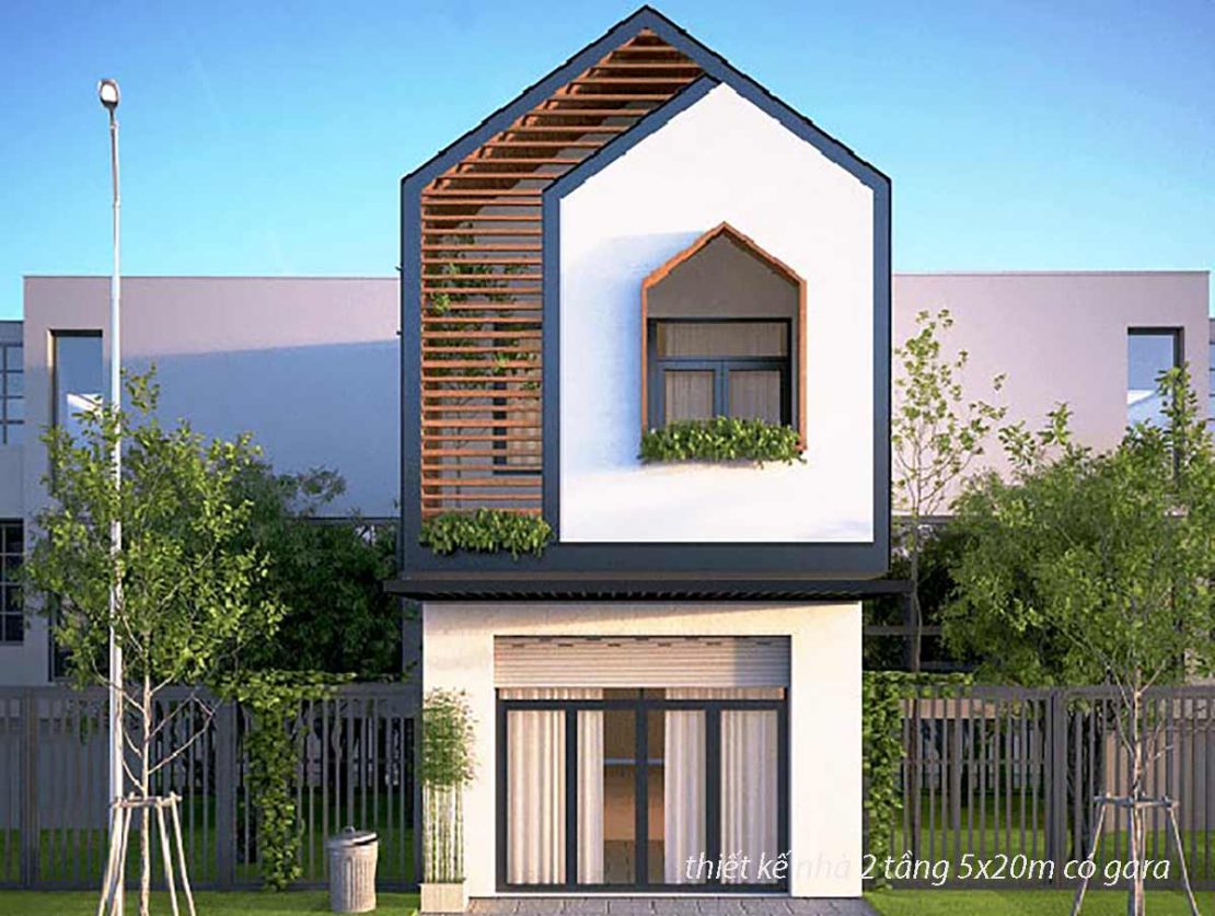 thiết kế nhà 2 tầng 5x20m có gara