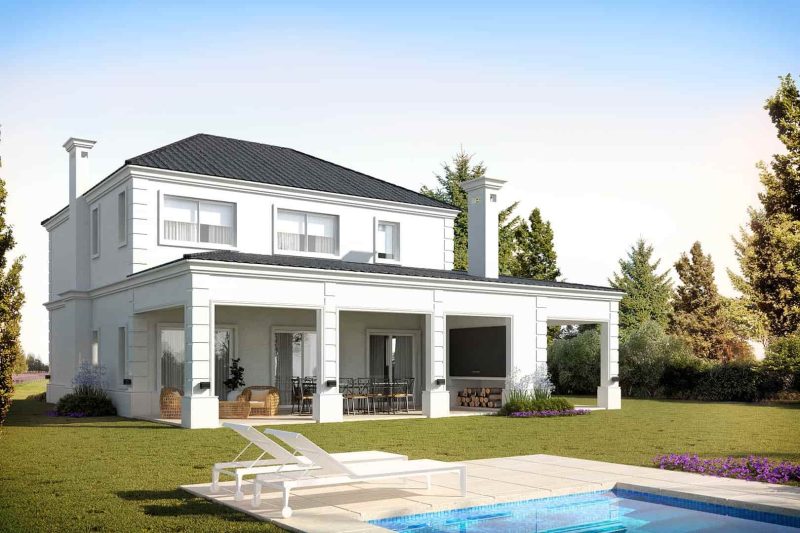 Mẫu thiết kế biệt thự nhà vườn mini 255m2 tân cổ có sân và gara