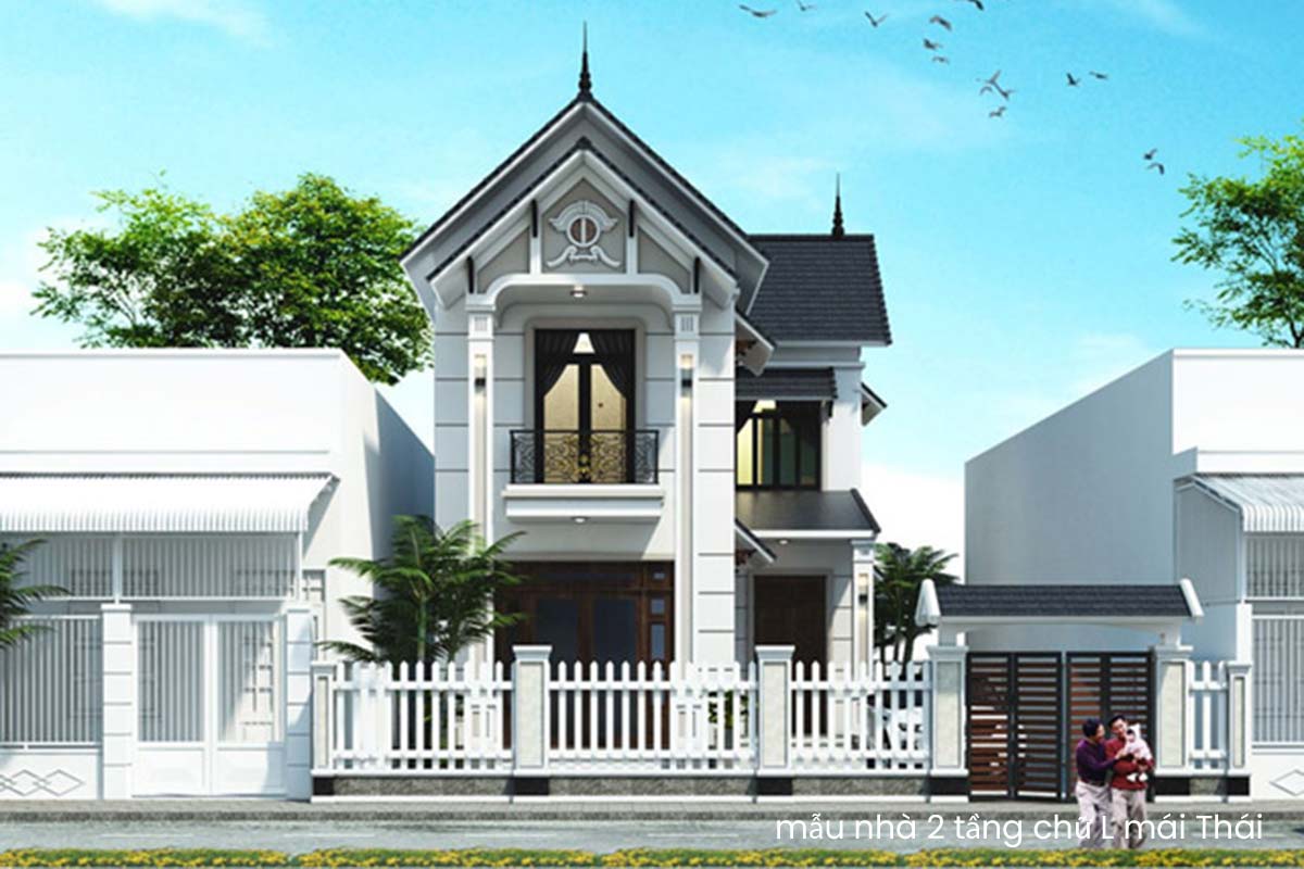 Mẫu nhà mái Thái 2 tầng chữ L đẹp tại Tân Kỳ mời khách hàng tham khảo