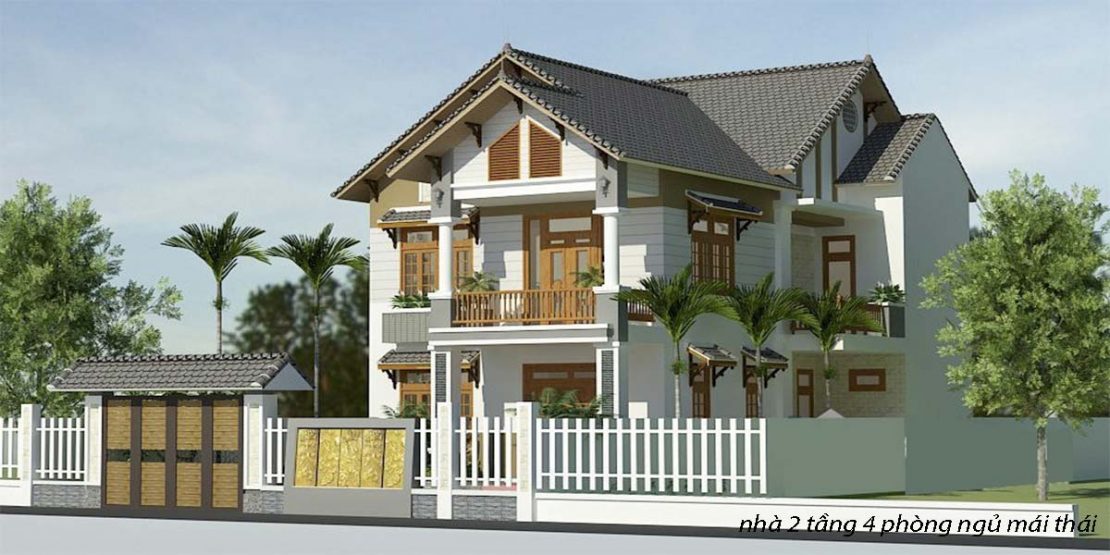 nhà 2 tầng 4 phòng ngủ mái thái