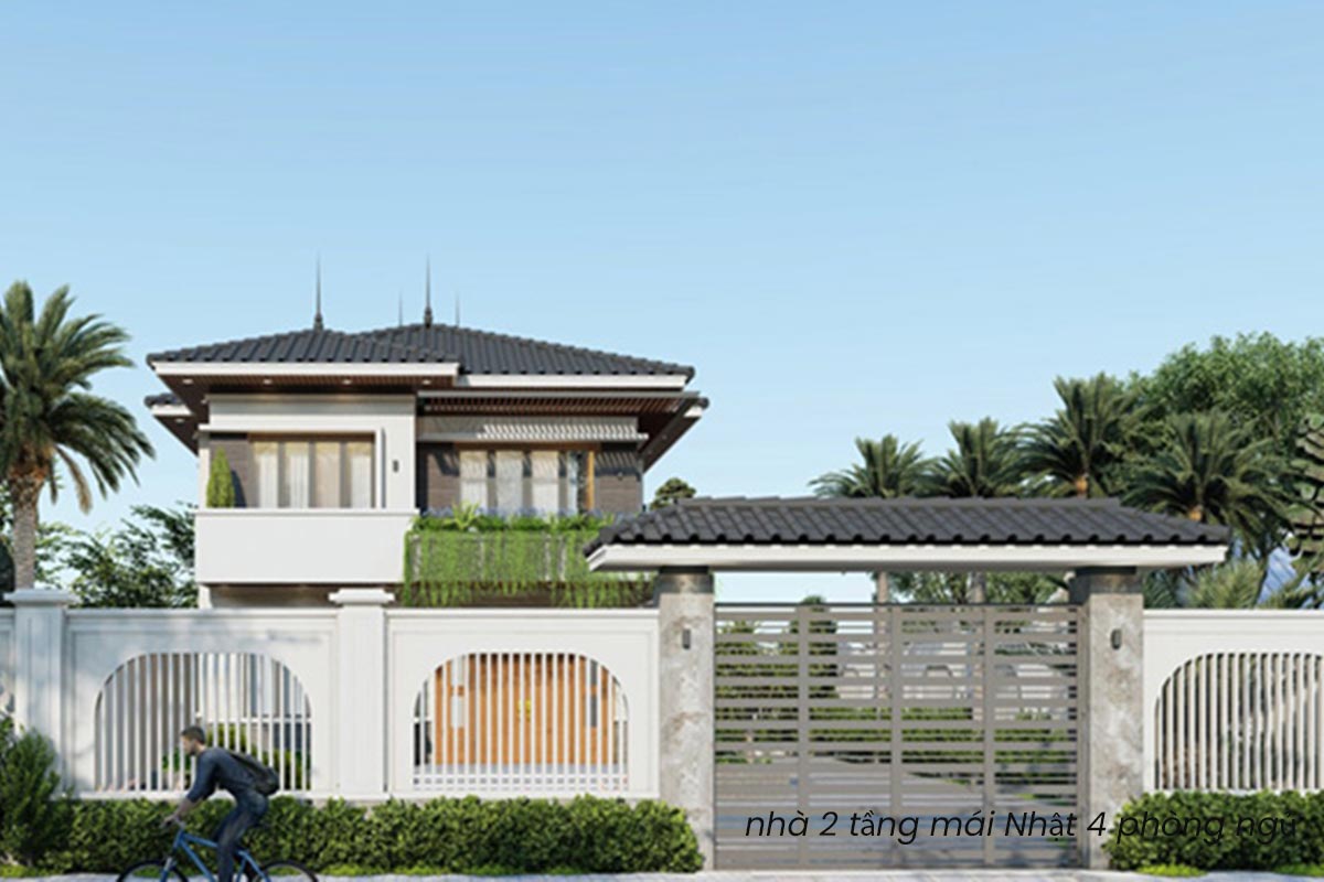 thiết kế nhà 2 tầng mái Nhật 4 phòng ngủ