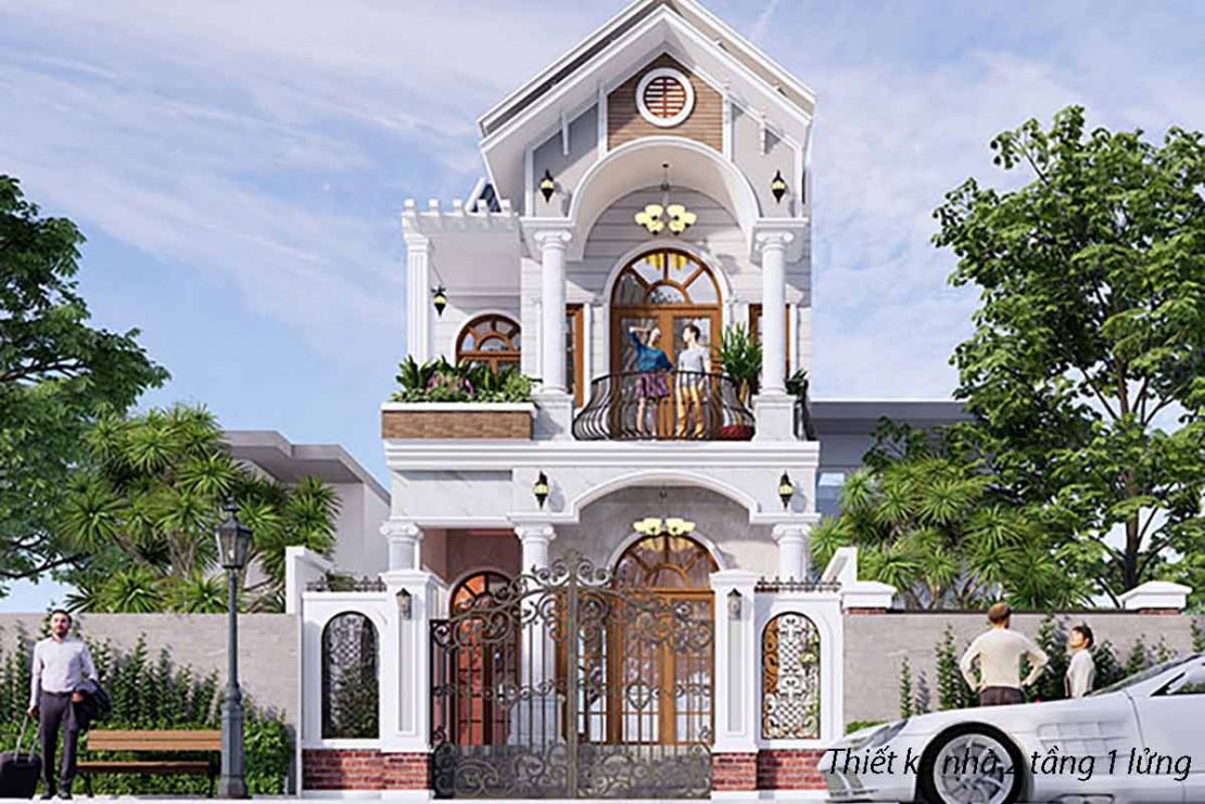 thiết kế nhà 2 tầng 1 lửng