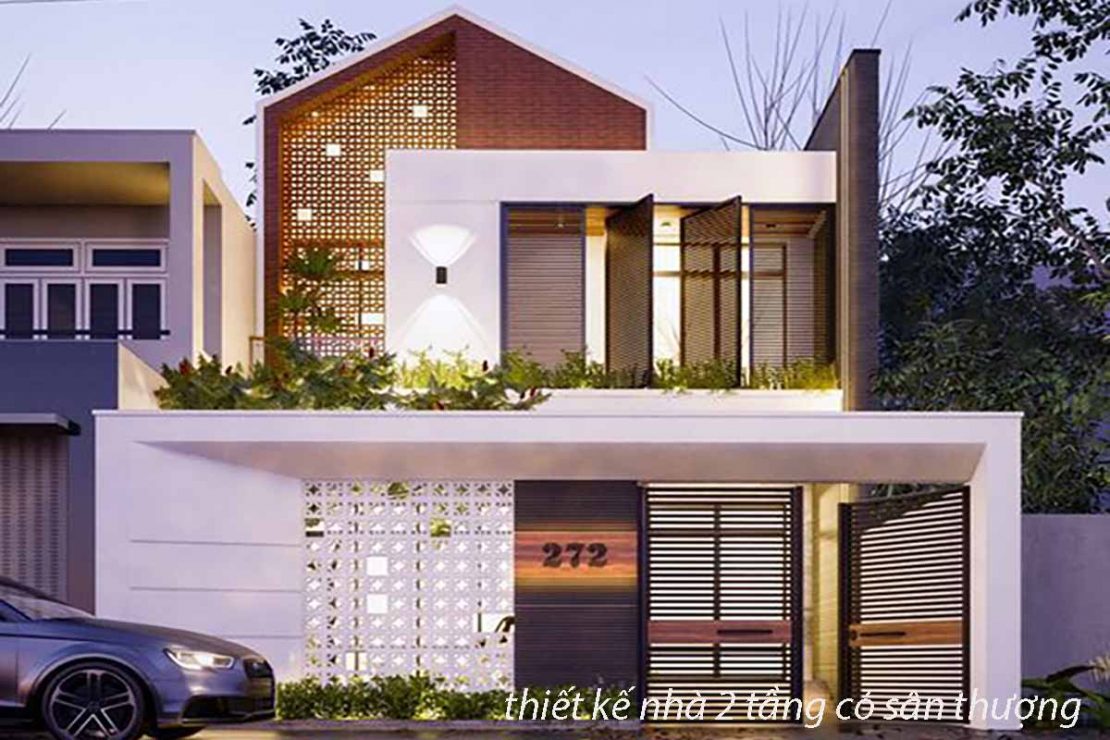 thiết kế nhà 2 tầng có sân thượng