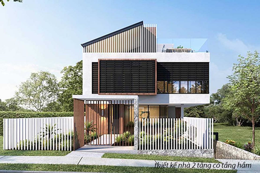 thiết kế nhà 2 tầng có tầng hầm