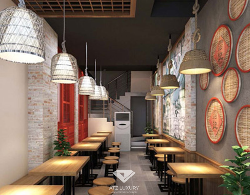 Mẫu 5: Mẫu thiết kế nhà hàng kiểu bình dân với diện tích nhỏ, bài trí bàn sát tường giúp tiết kiệm tối đa không gian