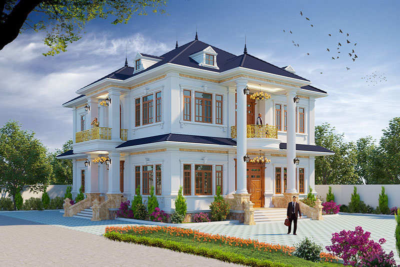 Mẫu biệt thự tân cổ điển 2 tầng đẹp mái Nhật