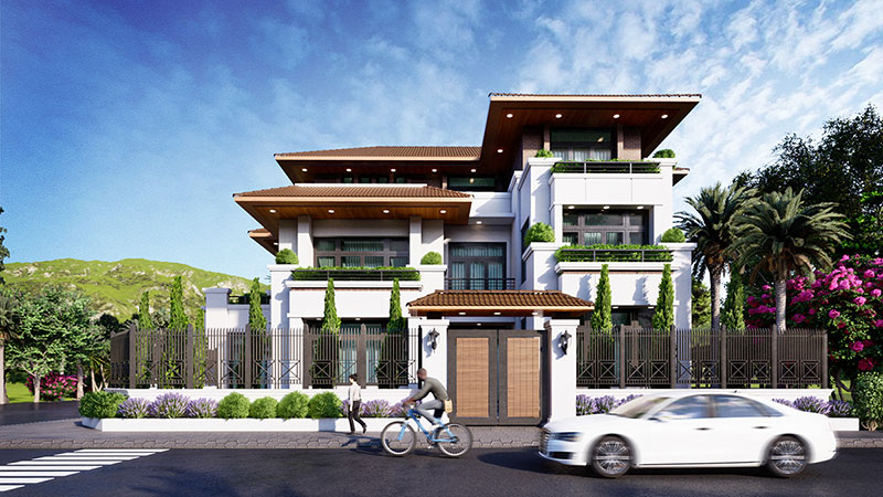 Mẫu biệt thự hiện đại mái Nhật 2 tầng 2 mặt tiền đẹp