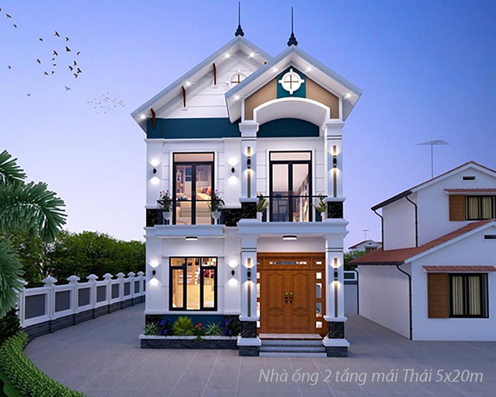Thiết kế biệt thự 2 tầng mái thái 1 mặt tiền 6x18 ở Bình Phước M70