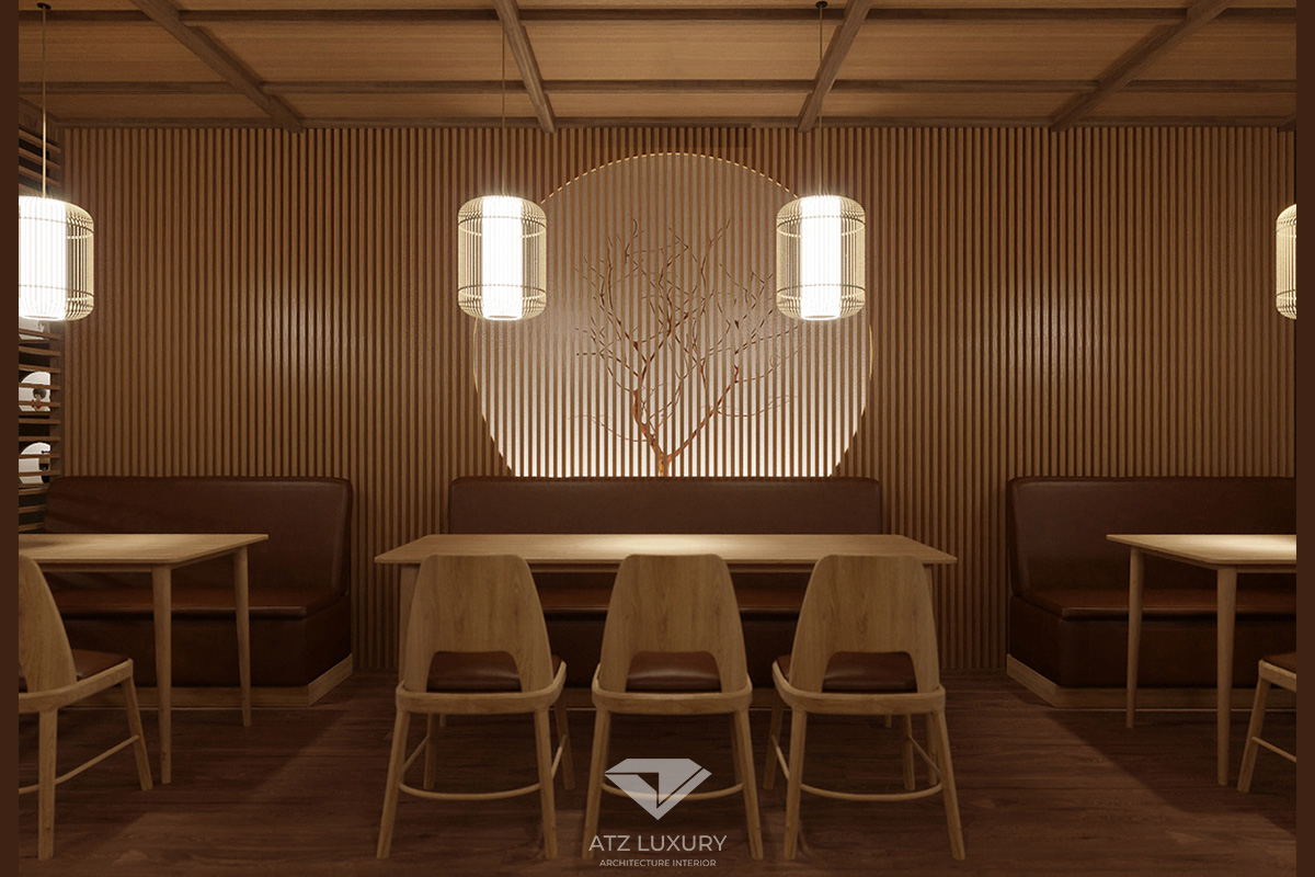 Không gian nhà hàng Kokeshi ấm cúng hơn nhờ những chiếc đèn treo với ánh sáng dịu nhẹ