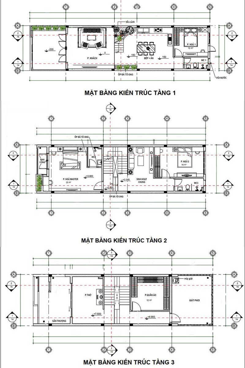 ban ve thiet ke mat bang nha 3 tang 4x15m
