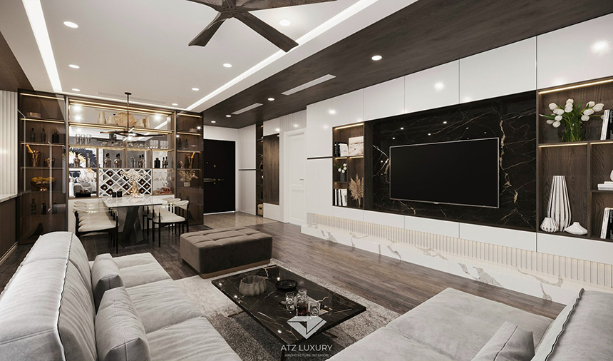 Thiết kế nội thất chung cư 120m2 Tecco Diamond phong cách Modern Luxury cho anh Hoàng