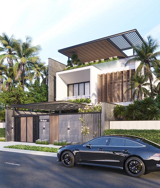 Mau nha mai bang 2 tang mat tien 8m hien dai 8x10m atz luxury