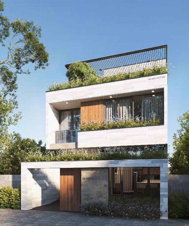 thiết kế nhà mặt tiền 8m sâu 15m 2 tầng