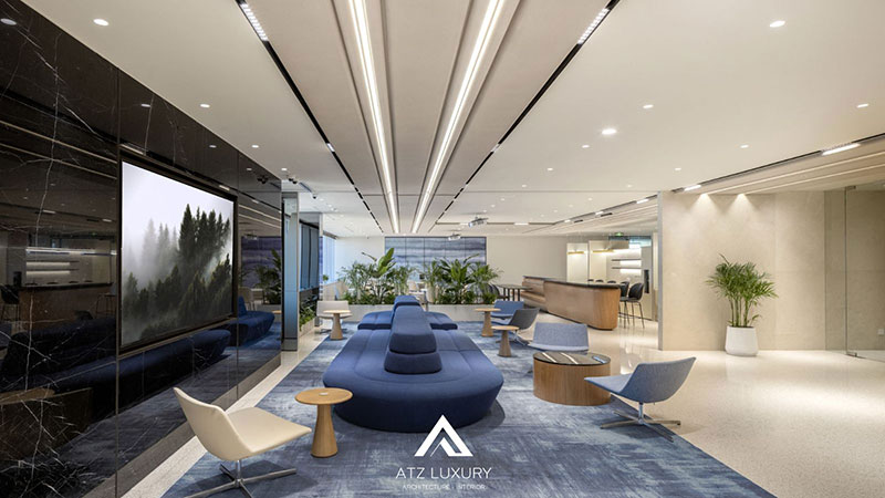 mẫu thiết kế thi công văn phòng chứng khoán đẹp