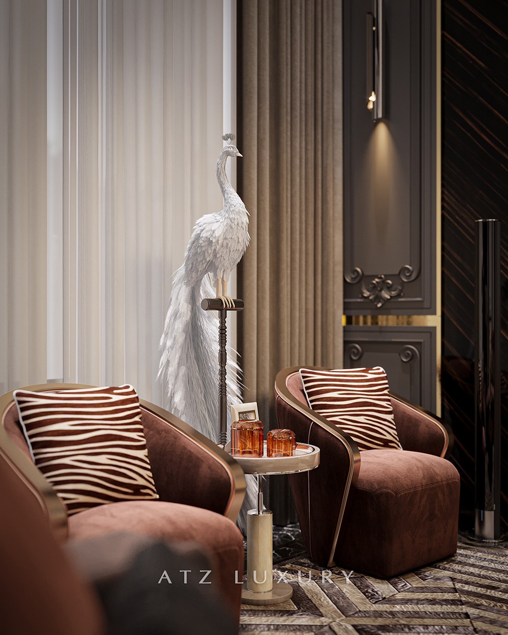 Mẫu phòng khách thông tầng tân cổ điển