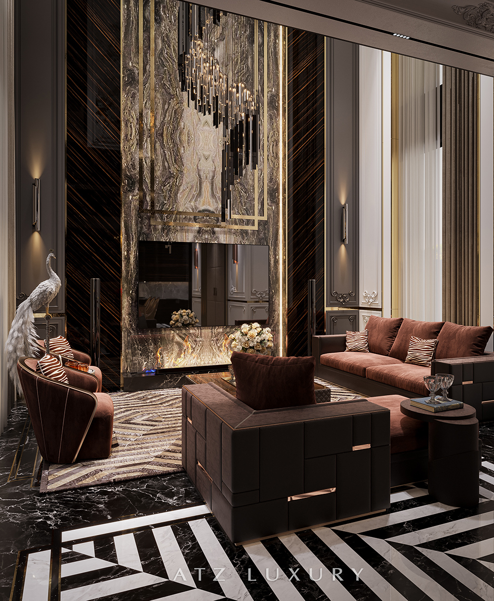 Mẫu phòng khách thông tầng tân cổ điển