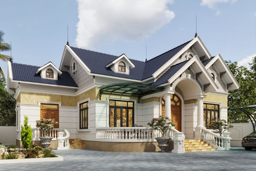 thiết kế biệt thự 1 tầng 2 phòng ngủ