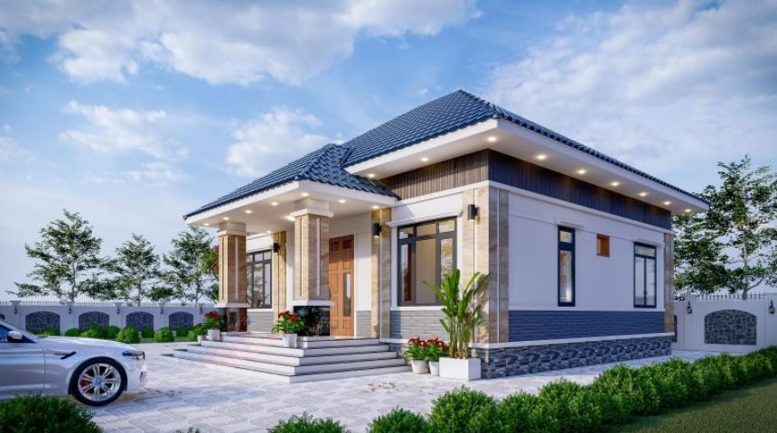 thiết kế villa vườn mái Nhật 1 tầng hiện đại