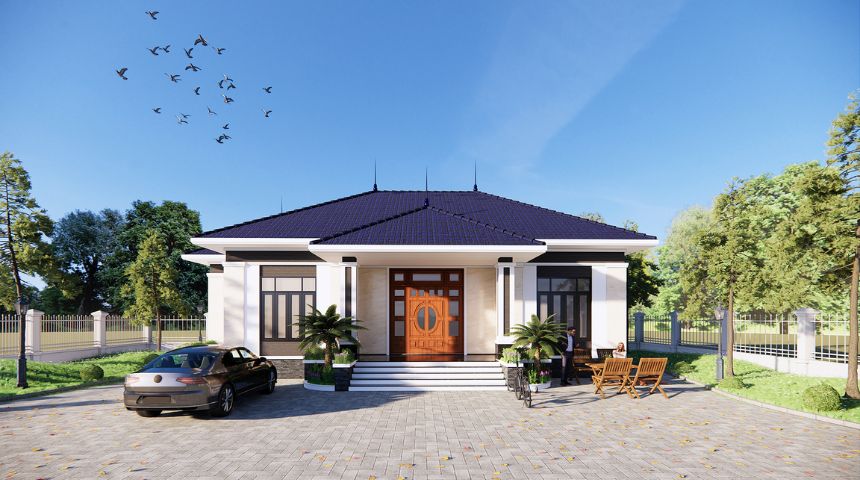 biệt thự sân vườn 1 tầng mái Nhật