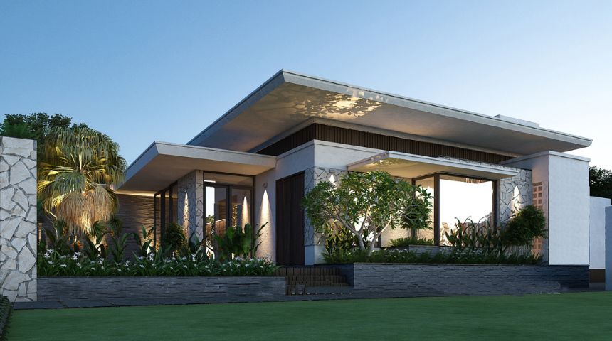 biệt thự vườn 1 tầng 3 phòng ngủ mái bằng đẹp