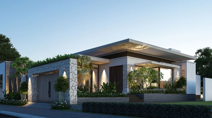 biệt thự vườn 1 tầng 3 phòng ngủ mái bằng đẹp