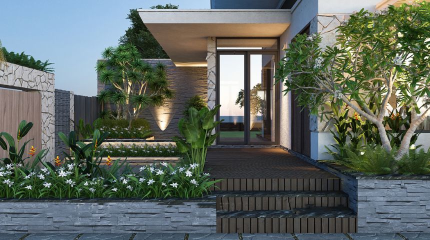 biệt thự vườn 1 tầng 3 phòng ngủ mái bằng