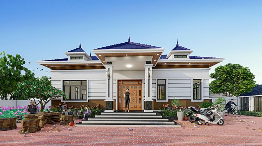 Mẫu thiết kế biệt thự vườn 1 tầng mái Nhật