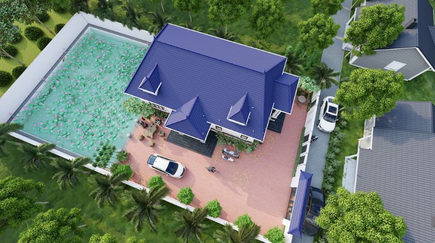 Thiết kế biệt thự nhà vườn 1 tầng mái Nhật