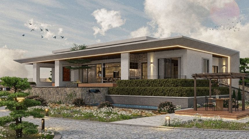 biệt thự vườn hiện đại 1 tầng 300m2