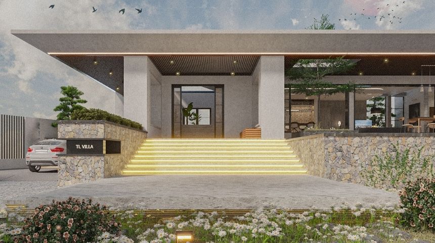 biệt thự nhà vườn 1 tầng hiện đại 300m2