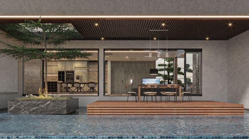 biệt thự sân vườn 1 tầng hiện đại 300m2