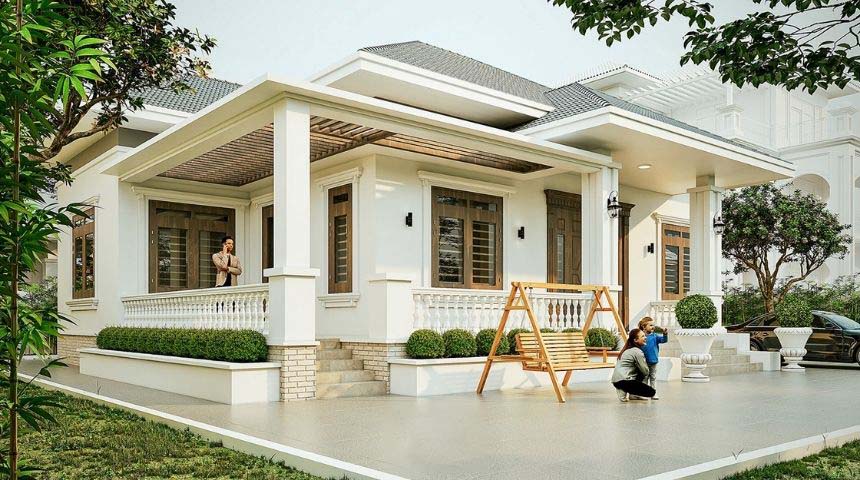 thiết kế biệt thự 1 tầng mái nhật