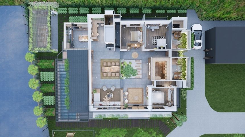 biệt thự vườn 1 tầng hiện đại 300m2