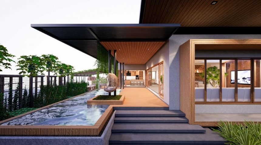 biệt thự vườn 1 tầng hiện đại 300m2
