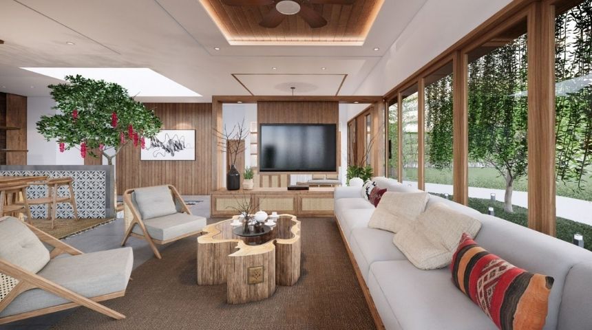 thiết kế biệt thự sân vườn 1 tầng hiện đại 300m2