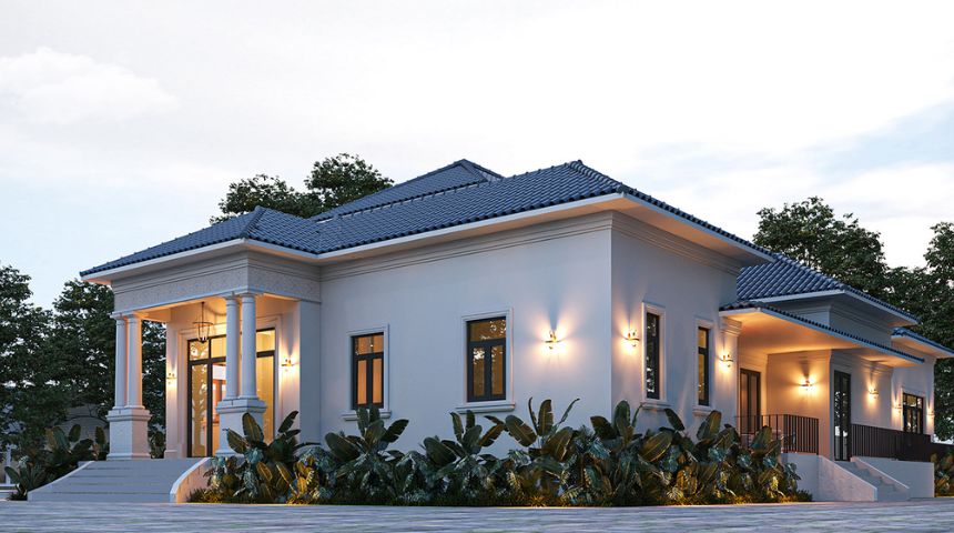 thiết kế biệt thự 1 tầng phong cách địa trung hải