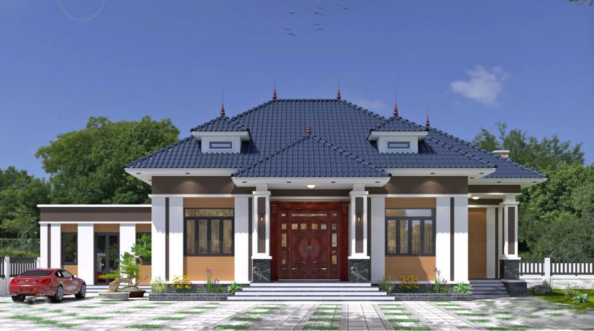 Mẫu biệt thự vườn 1 tầng mái Nhật