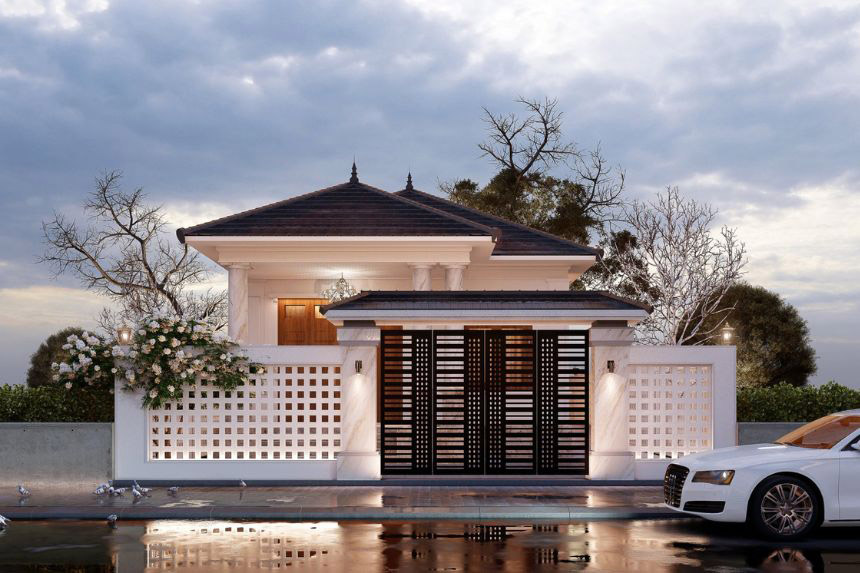 thiết kế biệt thự sân vườn mini 1 tầng hiện đại