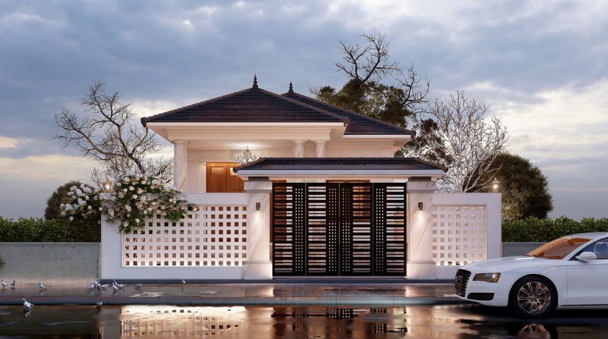 mẫu biệt thự sân vườn mái Nhật 1 tầng hiện đại
