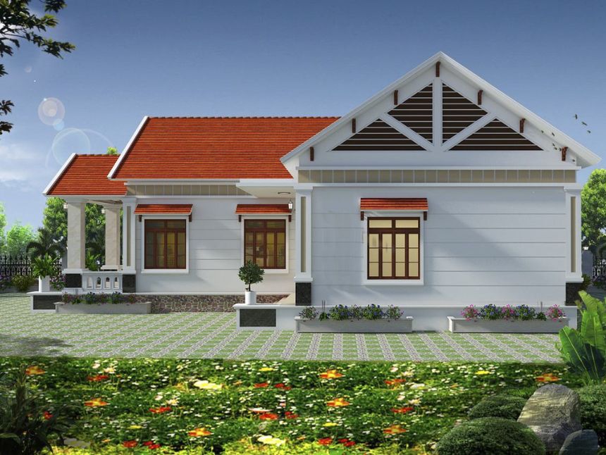 mẫu biệt thự vườn 1 tầng 3 phòng ngủ chữ L