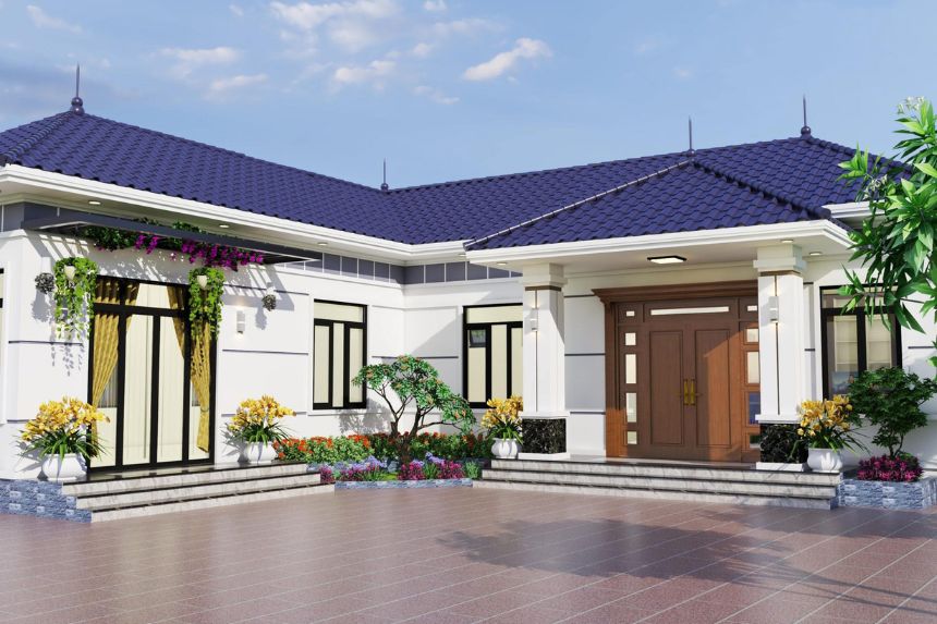 biệt thự vườn 1 tầng 3 phòng ngủ chữ L đẹp