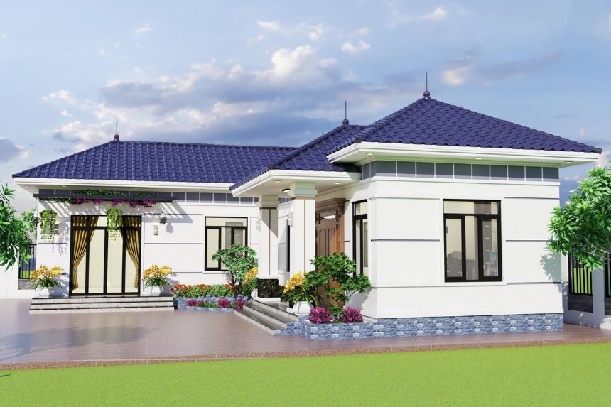 biệt thự vườn 1 tầng 3 phòng ngủ chữ L