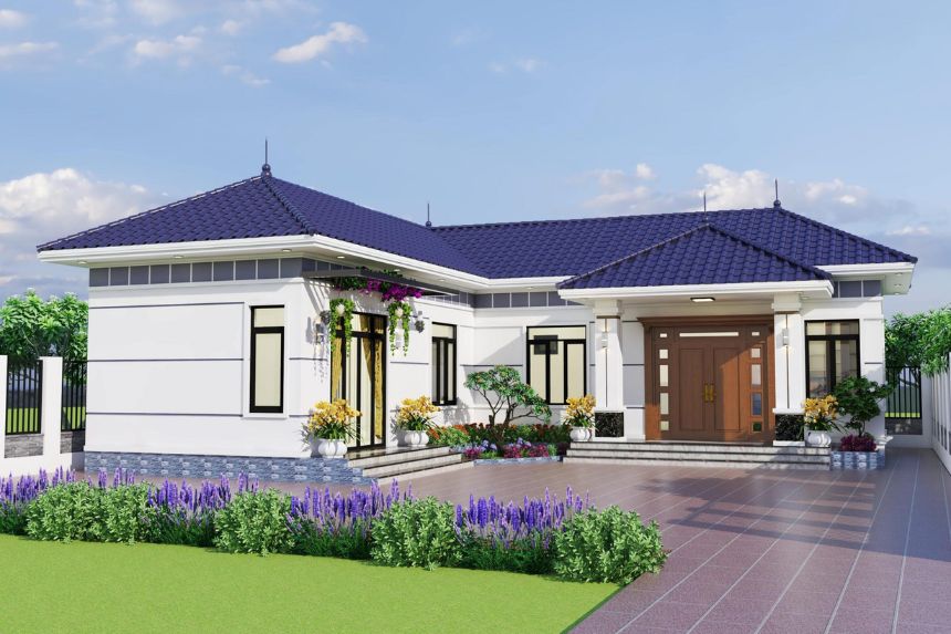 biệt thự vườn 1 tầng 3 phòng ngủ chữ L