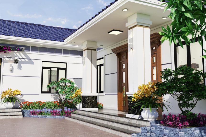 biệt thự vườn 1 tầng 3 phòng ngủ chữ L