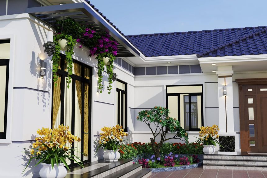 biệt thự vườn 1 tầng 3 phòng ngủ chữ L