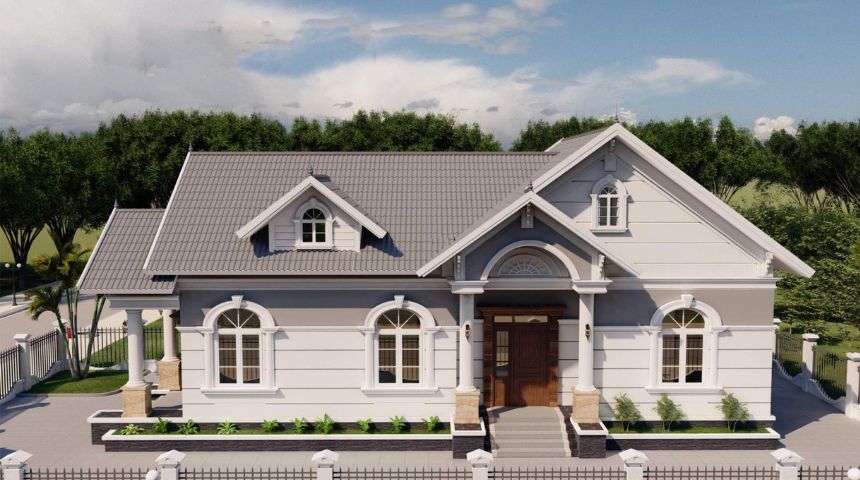 thiết kế biệt thự vườn 1 tầng 3 phòng ngủ mái Thái