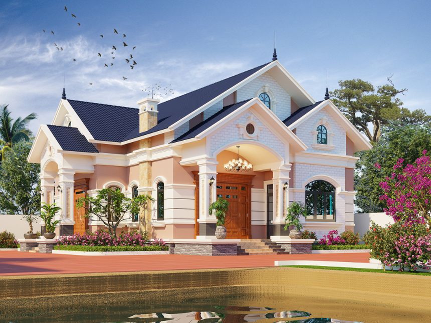 mẫu nhà biệt thự 1 tầng mái thái đẹp
