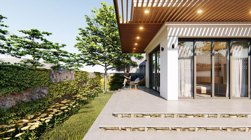 biệt thự vườn 1 tầng 3 phòng ngủ chữ L
