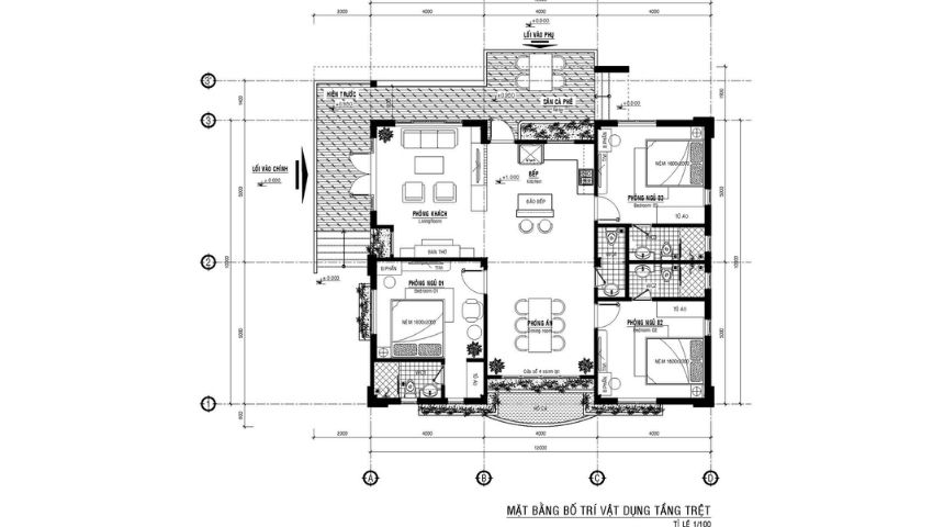 Bản vẽ biệt thự 1 tầng hiện đại