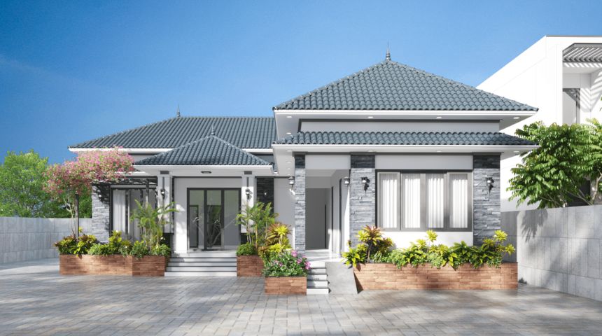biệt thự vườn 1 tầng mái Nhật